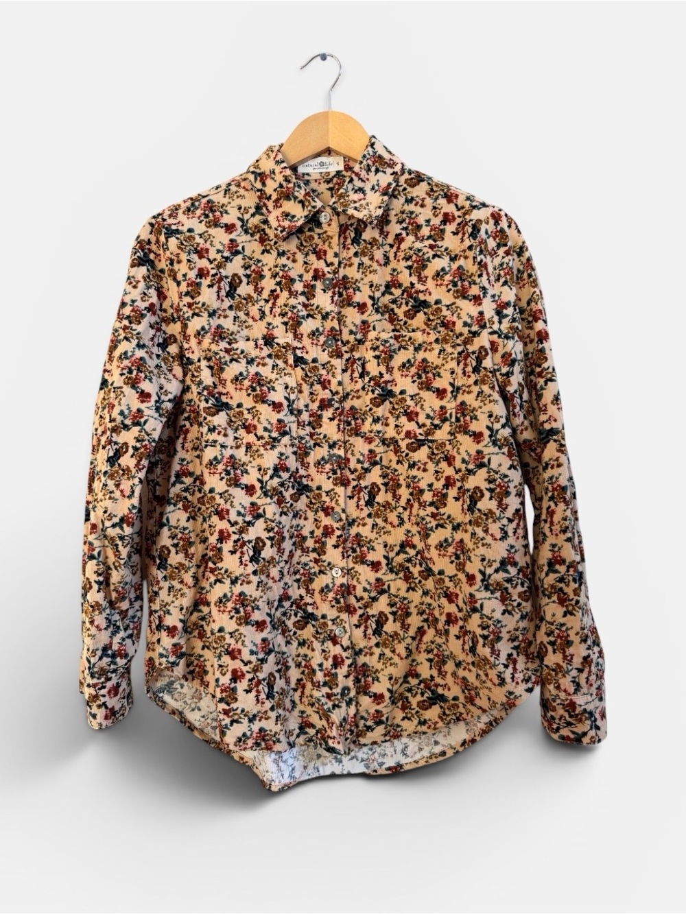 Natural Life cream floral corduroy shirt